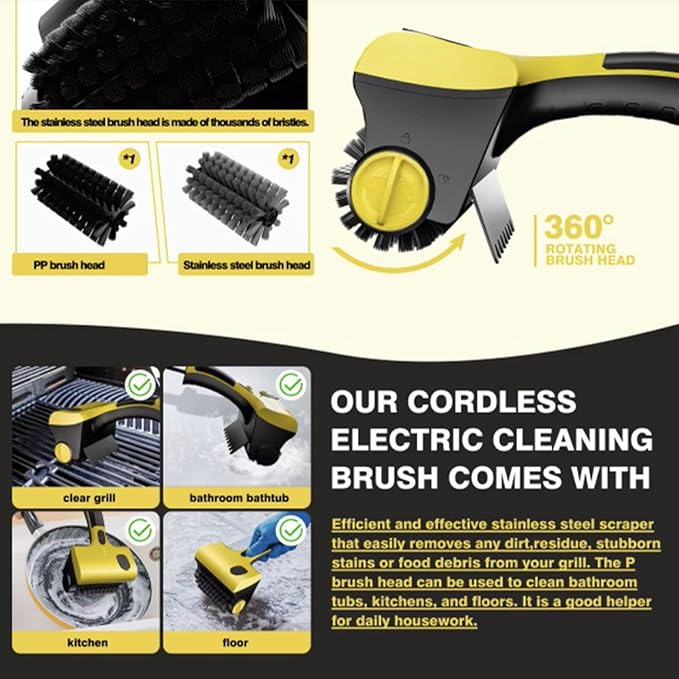 Electric Grill Clean Brush304SS Power Roller Effectively Removes Stubborn Burnt Residues2-SpeedCordless360° Rotating Rechargeable BBQ Tool IPX7 Waterprooffor BBQ Grill Bathroom and Kitchen