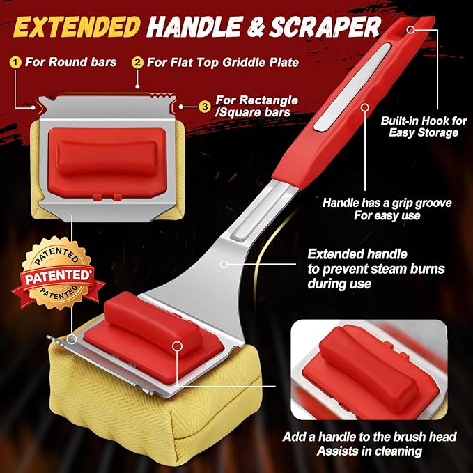 Grill Brush Bristle Free with 2 Cleaning Brush Heads Cleaning with Steam Technology Replaceable Brush Heads &amp Scraper Tool for Stainless-Steel Grates Grill Brush with Stainless Steel Spatula