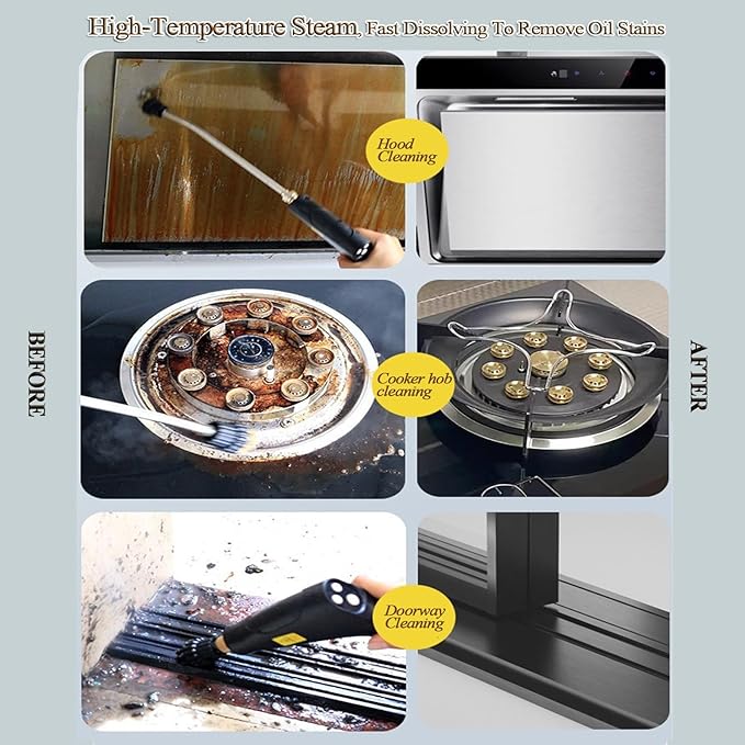 Handheld Steam Cleaner 1500W High Pressure Steamer With 3 Brush Heads 15s Heat-Up 6-Level Temp 1.2 L Water Tank Portable Steam Cleaning Machine for Car Kitchen Bathroom(Style3)