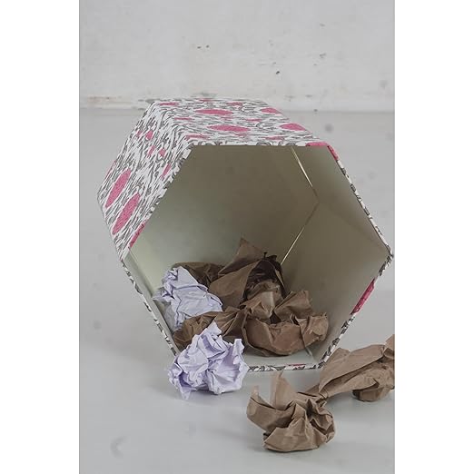 Floral Hand Block Printed 3.3 Gallon Decorative Waste Basket – Eco-Friendly Cardboard Trash Can Plastic-Free &amp Sustainable Perfect for Christmas and Housewarming Gifts (1 Pink GEDHA FLOWAR)