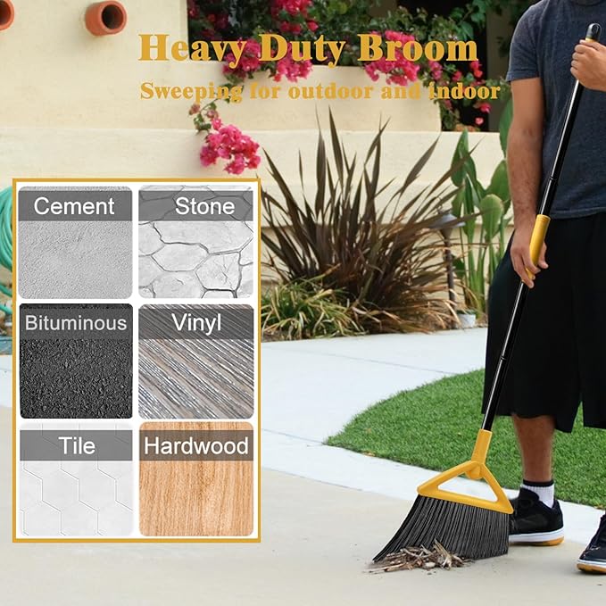 Heavy Duty Broom Outdoor and Indoor 3 Pack Upgraded Commercial Angle Brooms Perfect Yellow Broom of House Kitchen Garage Courtyard