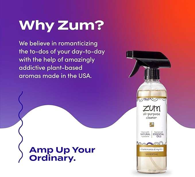 Zum by Indigo Wild All-Purpose Cleaner Combo (Pack of 2) - Natural Multipurpose Cleaners with Essential Oils Baking Soda &amp More - Frankincense &amp Myrrh &amp Lavender 16 fl oz Each
