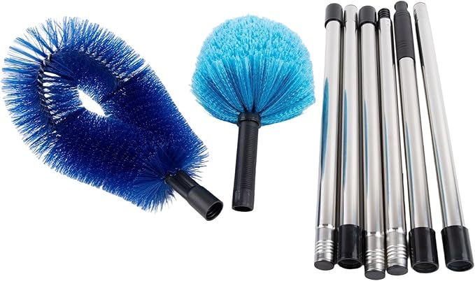 Stainless Steel Telescopic Ceiling Broom with Long Handle for High Corner Cleaning Adjustable Extension Pole for Walls Floors Patios Lightweight Brush Head Blue(A)