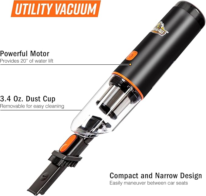 Armor All AA07V2 0901 Cordless Car Vacuum Handheld Mini Vacuum Cleaner for Car Interior Home Orange