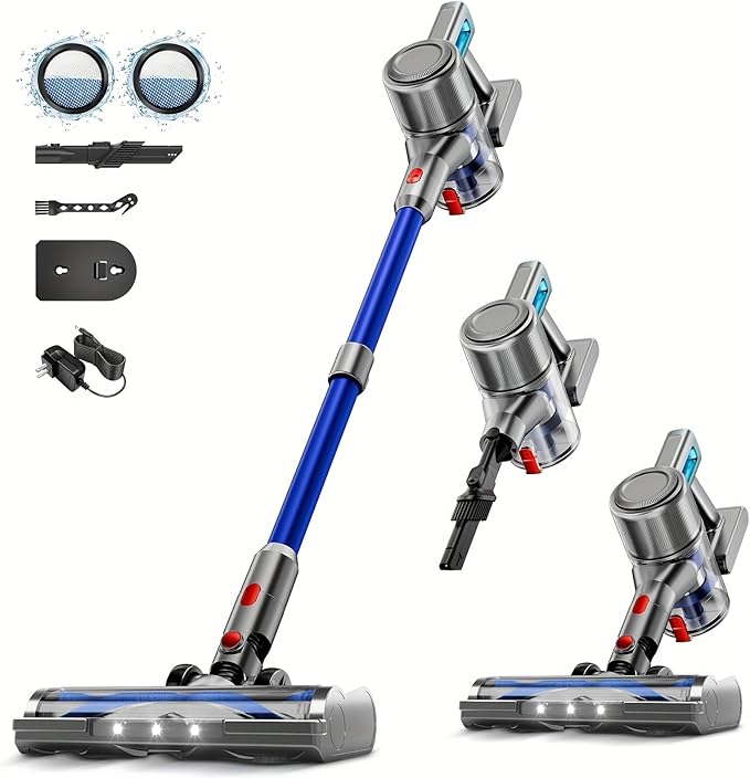 KIKETECH Vacuum Cleaners for Home Car Hardwood Floor 60KPA Carpet and Pet Hair. Anti-Hair Entanglement and Dust Filtration Technology. Lightweight one-Handed Handheld (Blue)