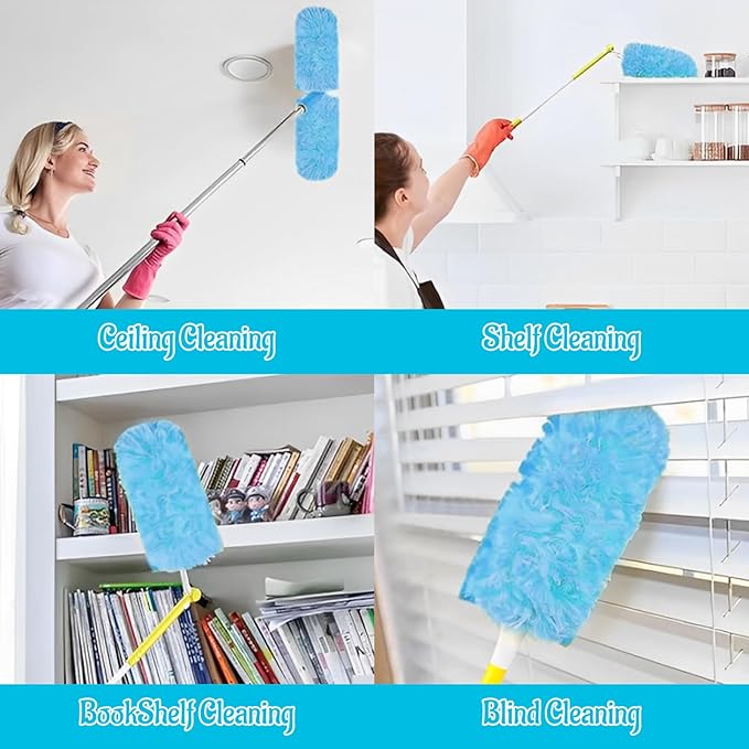 50 Count 360 Heavy Duty Duster Refills Bulk Compatible with Swiffer Dusting Refills with 1 Handle Multi Surface Disposable Dusters Refill for Cleaning (Blue)