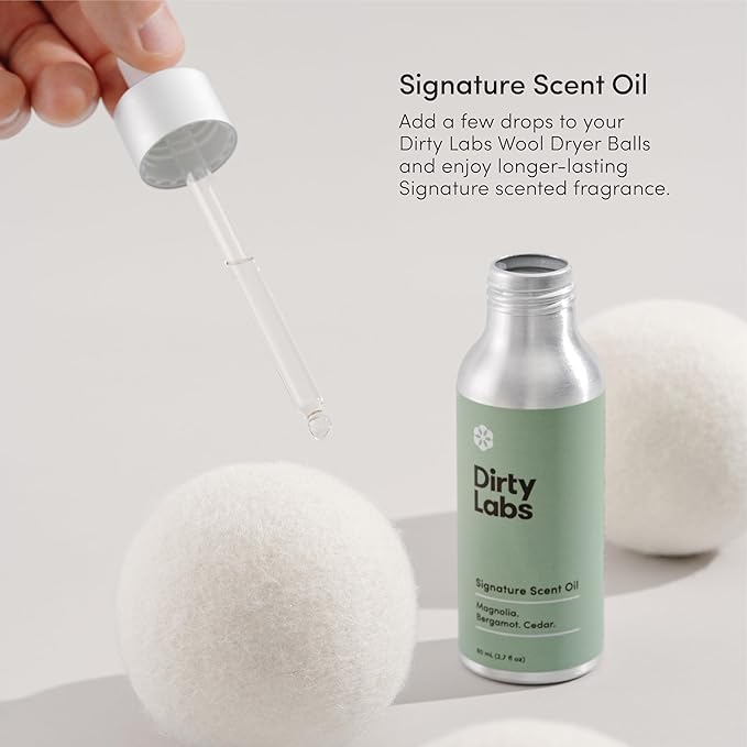 Dirty Labs | Signature Scent | Laundry Fragrance Oil and Glass Dropper | 80mL (2.7 fl oz) | Magnolia Bergamot and Cedar Blend | Laundry Scent Booster | Pairs with Dryer Balls | Hypoallergenic