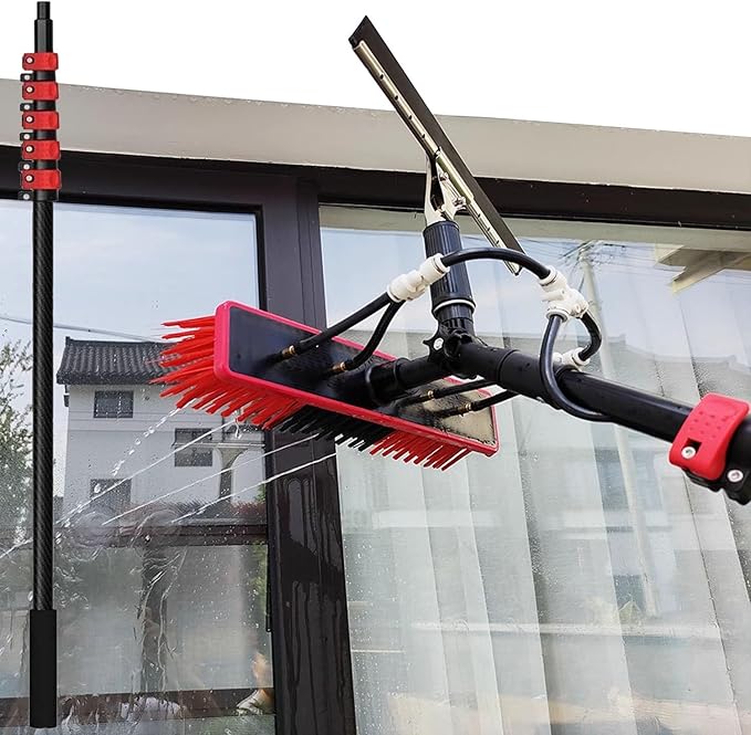 Water Fed Pole Kit Window Cleaning Pole Aluminum Outdoor Window Cleaner Telescopic Pole Water Fed Brush for Window Glass/Solar Panel5.4m/17.7ft