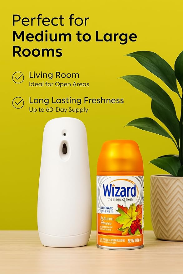 Wizard Automatic Spray Refill Autumn Breeze – 12 Pack (5 oz Each) | Compatible with Air Wick Freshmatic &amp Glade | Long-Lasting Air Freshener &amp Odor Neutralizer for Home Bathroom &amp Office
