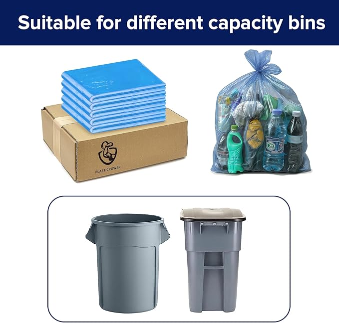 Generic Large 45-50 Gallon Heavy Duty Trash Can Bags|2 Mil |Blue Thickened/Plastic Bag-Kitchen&ampYardBuildingOutdoorHotel Property-Made in the USA (50) Clear