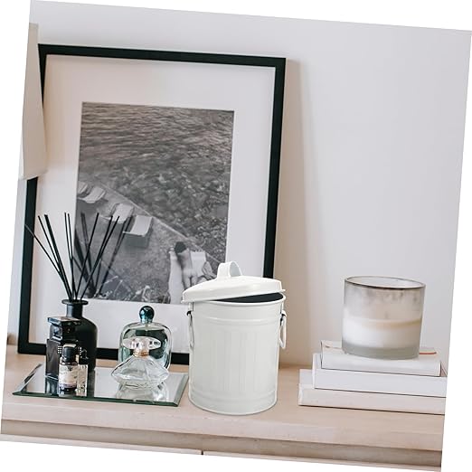 VILLCASE Sturdy Iron Metal Trash Bin Small Desk Waste Container Lid Office Wastebasket for Home