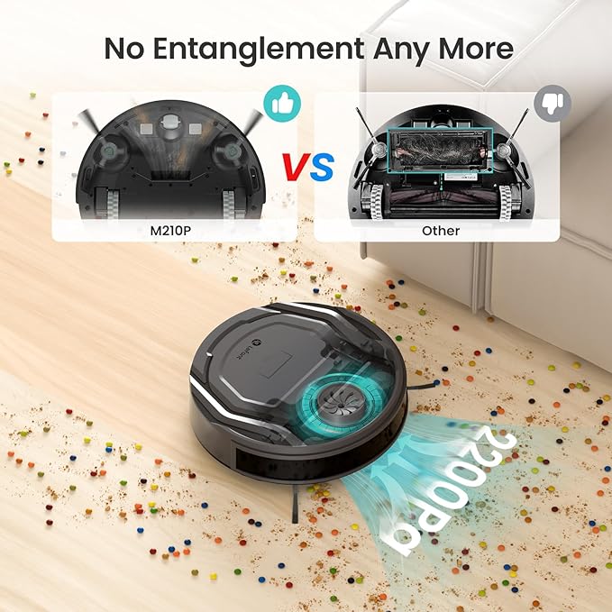 Lefant Robot Vacuum Cleaner M210 ProSlimQuiet2200Pa Suction120 Min Self-Charging Robotic Vacuums Freemove 3.0WiFi/APP/Alexa6 Cleaning Modes Ideal for Hard Floors Pet Hair Low CarpetBlack