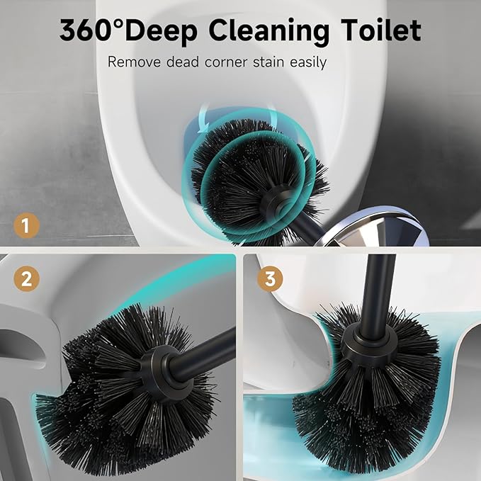 Silver Toilet Brush and HolderExtra Long Handled Toilet Brush for BathroomStainless Steel Heavy Duty Toilet Bowl BrushDeep Cleaning Modern Toilet Cleaner Brush -Space Saving Covered Brush