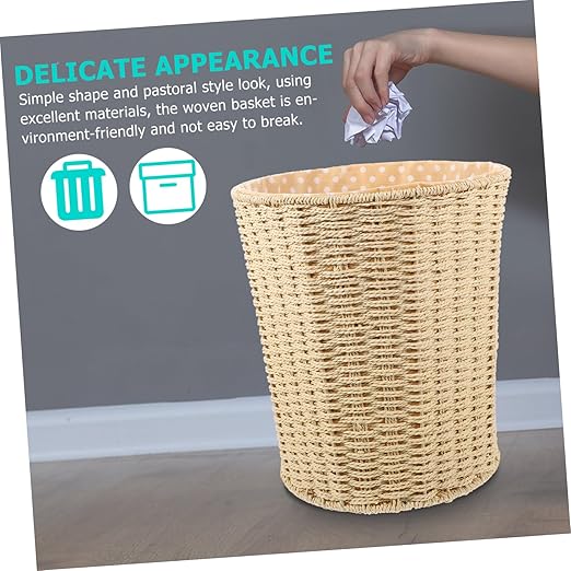 VOSAREA Rattan Woven Storage Basket Wastebasket Sundries Basket Pastoral Style Random Style