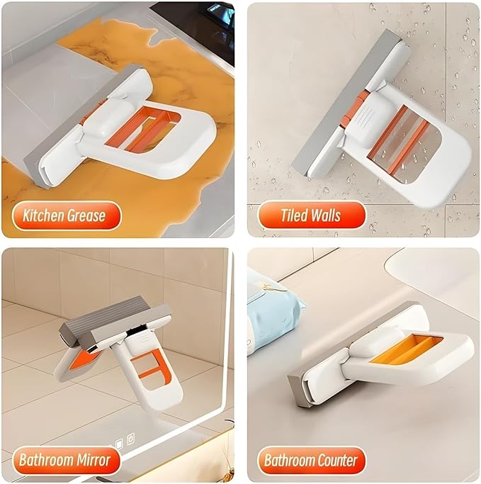 Mini Foldable Desktop MopPortable Self-Squeeze Short MopWet and Dry Use Cleaning Systemfor Bathroom Kitchen Desktop Glass Living Room Car(3 Pcs with 6pcs Heads)