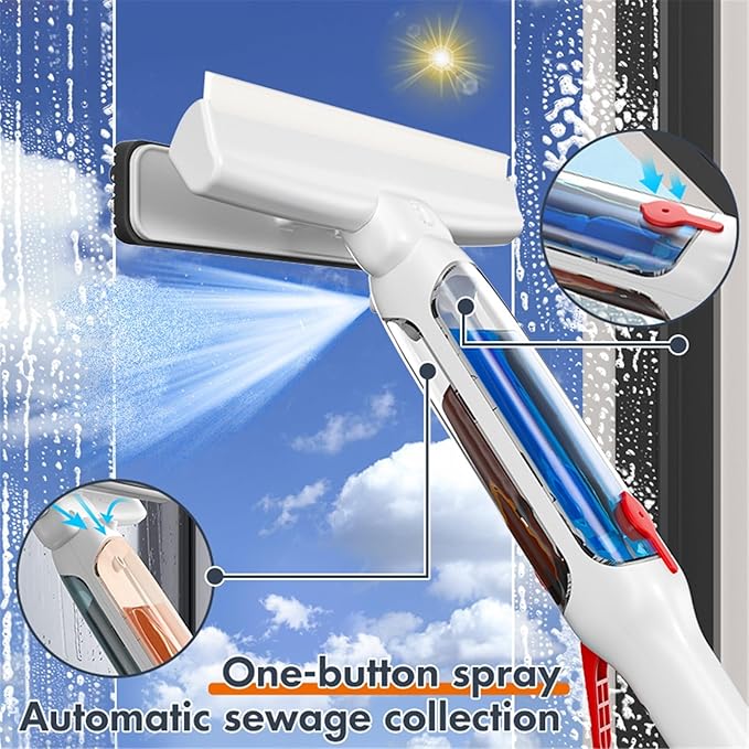 Window Cleaning Brush Glass Wiper for Long Handle Brush Window Cleaner with Water Collection Home Cleaning Tools ﻿(1.9M Set)