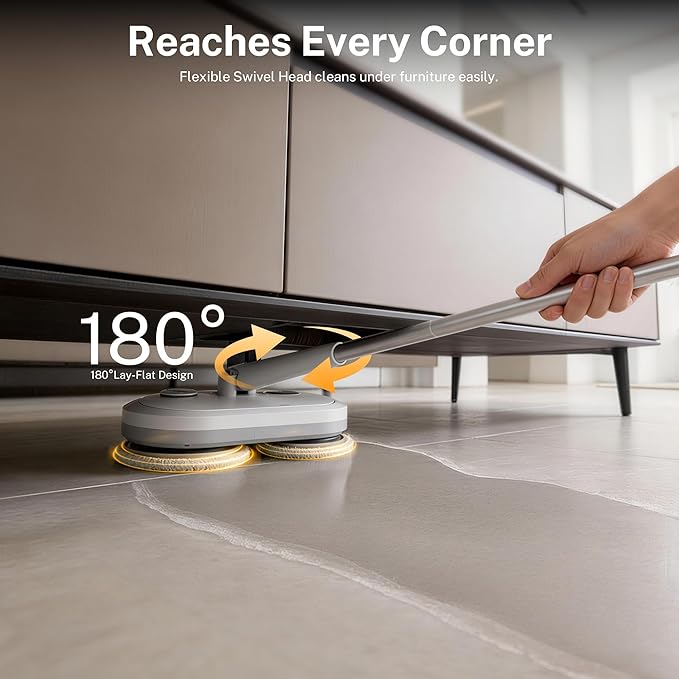 Cordless Electric Spin Mop with 220 RPM High Speed Motor for Hardwood Tile Laminate and Vinyl Floors with 4 White and 2 Gray Pads