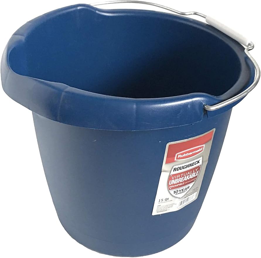 Rubbermaid Commercial Products 15QT Round Bucket Blue Comfortable/Durable Pour Handle Sturdy Pail Bucket for Household Cleaning/Mopping