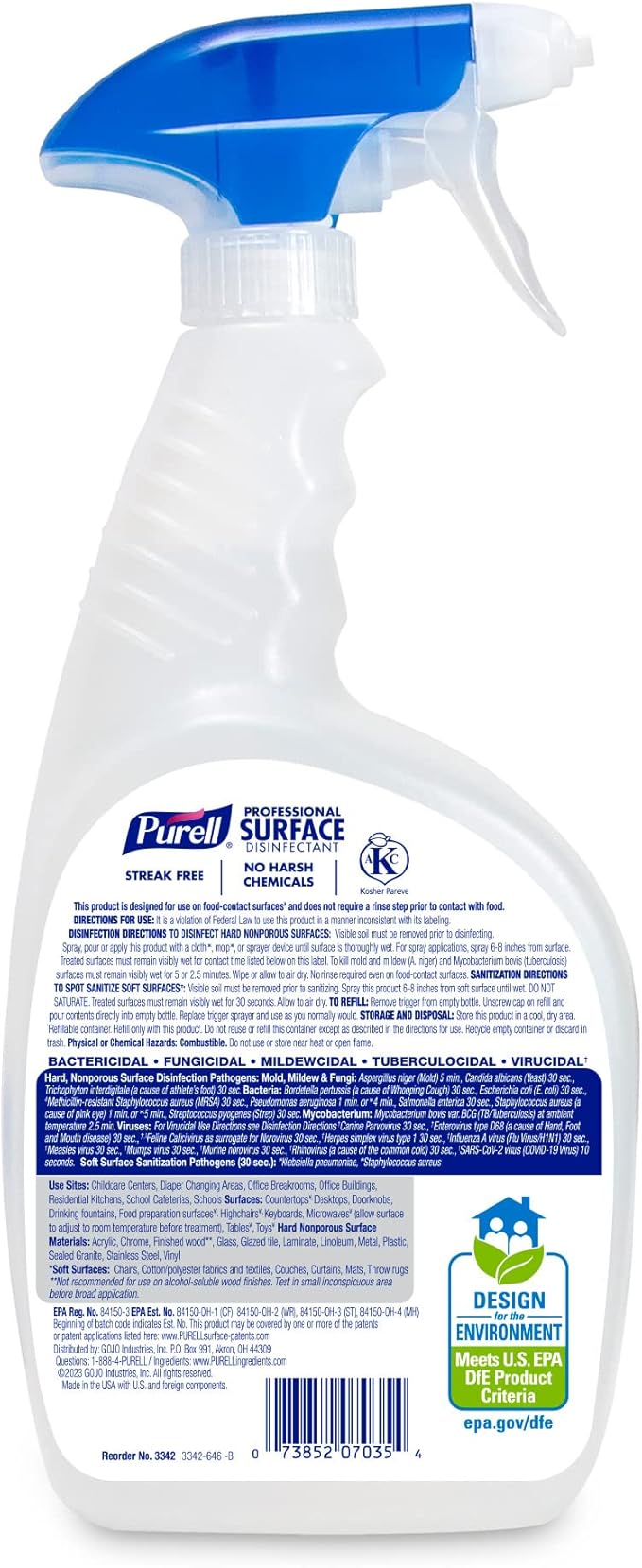 PURELL Professional Surface Disinfectant Spray Citrus Scent 32 fl oz Capped Bottle with Spray Trigger in Pack (Pack of 6) - 3342-06