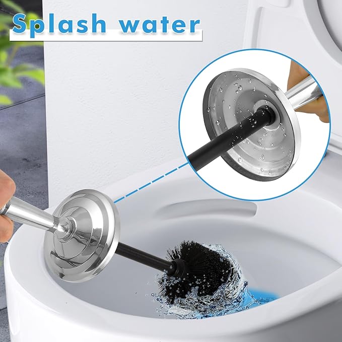 Chrome Toilet Brush and Holder Set Stainless Steel Toilet Brush for BathroomHeavy Duty Toilet Bowl Brush and HolderDeep Cleaning Modern Toilet Cleaner Brush -Space Saving Covered Brush