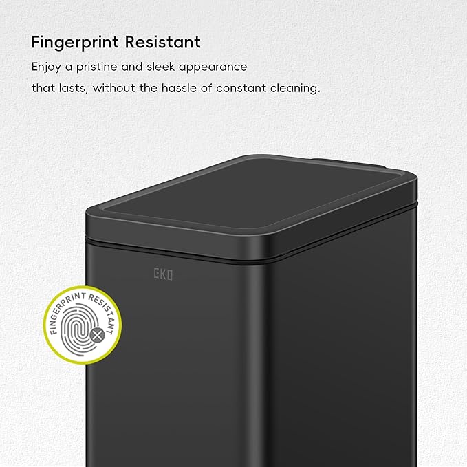 EKO Small Bathroom Trash Can with Lid Soft Close Step Pedal 6 Liter / 1.6 Gallon Stainless Steel Garbage Can with Removable Inner Bucket Anti-Fingerprint Finish (Matte Black)