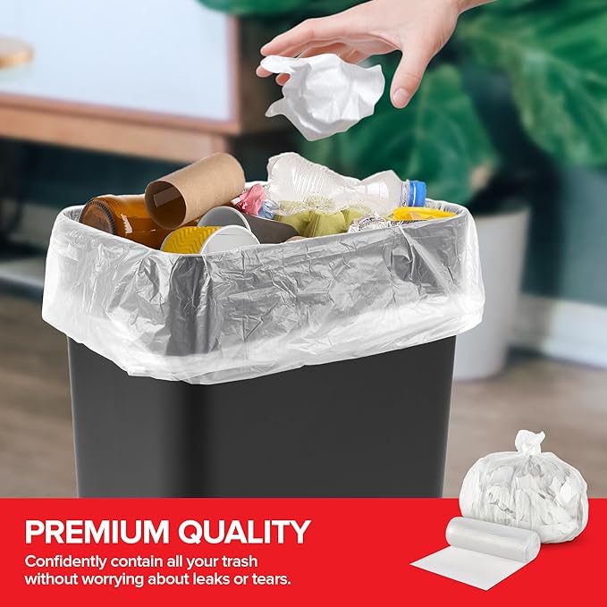 Stock Your Home Clear Trash Bags – 6-10 Gallon (1000 Pack) – Disposable Leak-Resistant Garbage Can Liners for Office Bathroom Deli Produce Dog Poop Cat Litter