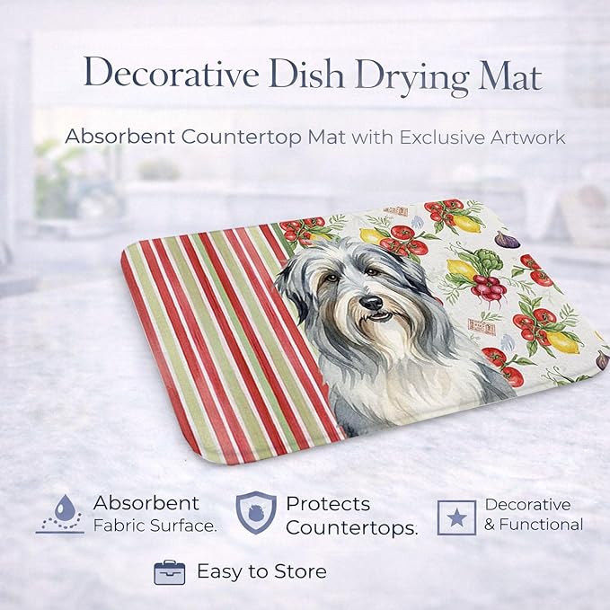 Caroline's Treasures Bearded Collie Vegetables Dish Drying Mat Absorbent Dish Drying Mat Pad for Kitchen Counter Dish Drainer Mat for Countertop 14 x 21 Multicolor