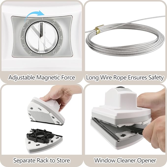 Magnetic Window Cleaner Tool Glass Wiper Adjustable Magnet Window Washer Double-Sided Windows Cleaning Brush for High-Rise Single/Double Glazed Windows Thickness 0.2''-1.4''(5-35mm)