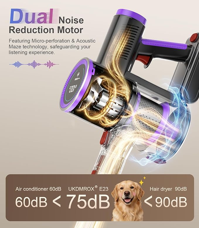 Cordless Stick Vacuum Cleaner: 550W 50KPA 45Mins with Powerful Suction Self-Standing Lightweight Wireless Rechargeable Handheld Vacuum with Touch Screen for Home Pet Hair/Carpets/Floors