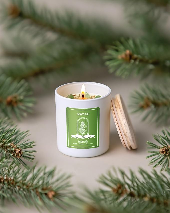 AOOVOO Fir Scented Candles for Women - Aromatherapy Candle with Crystals Inside 10oz Soy Candles for Home Scented Birthday Gifts Valentines Day Candle for Women Mom