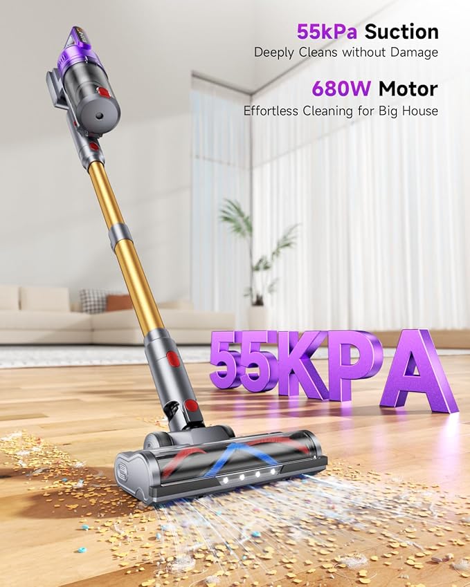 Cordless Vacuum Cleaner 680W 55kPa Vacuum Cleaners for Home Up to 75Mins Cordless Rechargeable Vacuum Cleaner Anti-Tangled Vacuum Cleaner 1.8L for Hardwood FloorCarpetsPet Hair Nova G8