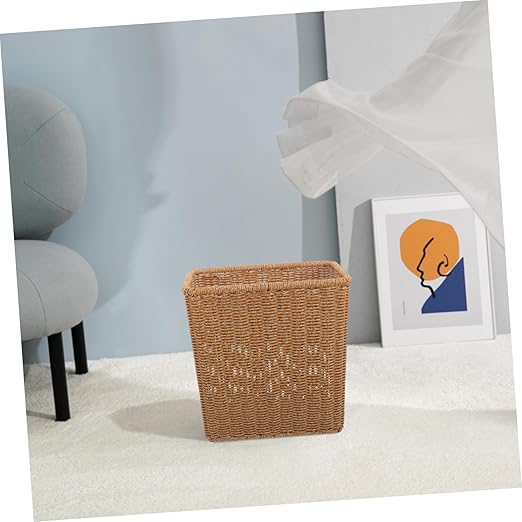 VALICLUD Woven Trash Can Multi Function Storage Basket Rustic Wastebasket for Bedroom Office Dormitory with Natural Design Indoor Garbage Container for Home and Study