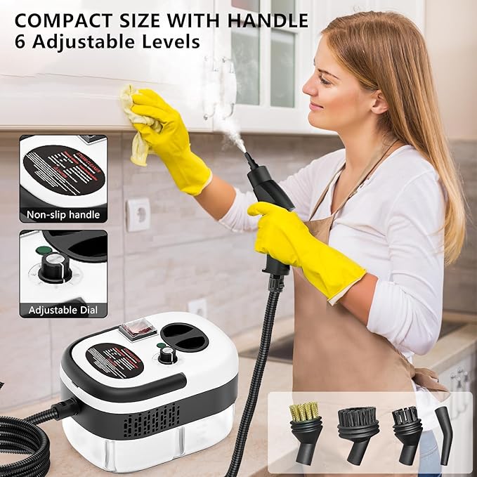Handheld Steam Cleaner 2500W Pressurized Steam Cleaner with 3 Brush Heads Portable Steam Cleaner for Home Car Furniture Kitchen Bathroom and Wall Blue