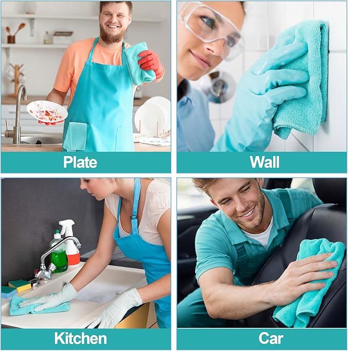 Nuenen Cleaning Cloths for Cars 16 x 16 Inch Ultra Absorbent Towels Drying Microfiber Reusable Cleaning Supplies House Kitchen Window Microfiber Towel(Teal Blue60 Pcs)
