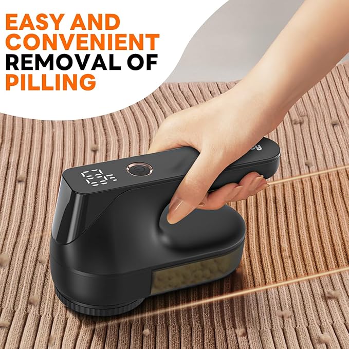 Fabric Shaver - Ziitty Lint Remover for Clothes Sweater Defuzzer with LCD Display 3-Speeds 6-Blade Type-C Rechargeable Sweater Shaver to Remove Pilling Fuzz Lint Balls Pills for Clothes Furniture