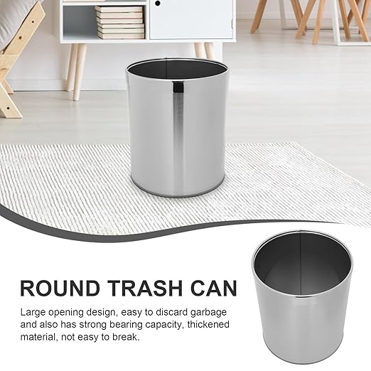 STOBAZA Compact Stainless Steel Trash Bin Chrome Trash Can for Bathroom Kitchen Waste Basket