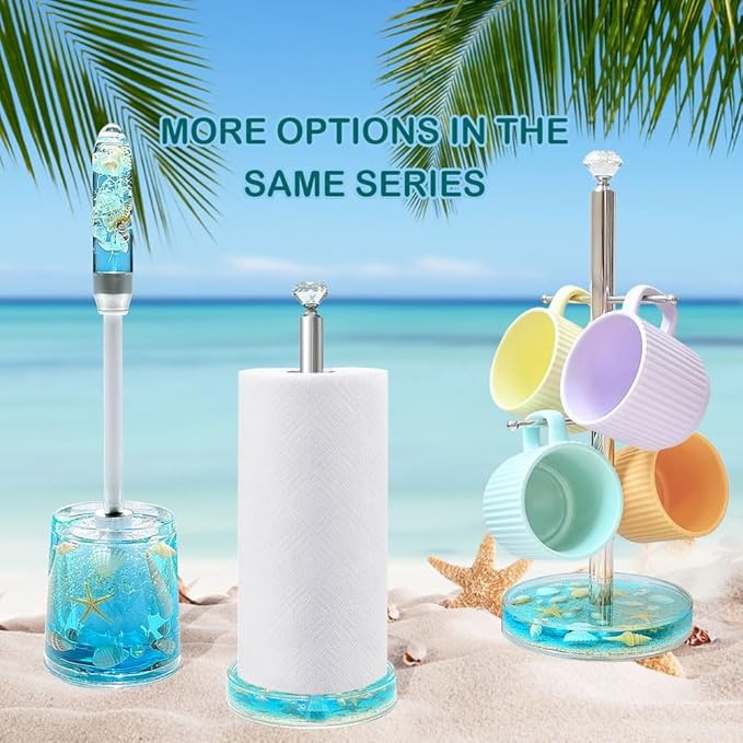 FONMY Toilet Brush and Holder Acrylic with Nature SeashellCompact Size Toilet Bowl Brush with Plastic Handle Easy to Hide Drip-ProofSpace Saving for StorageEasy to AssembleDeep Cleaning (Blue)