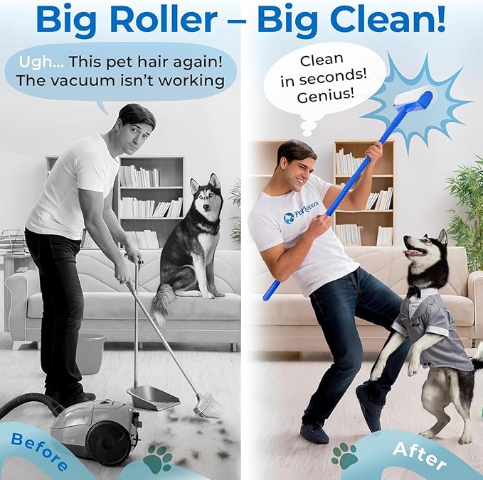 PetLovers Large Lint Roller with 3 Refills – 400 Total Sheets for Tackling Pet Hair Extra Large Floor and Carpet Roller for Homes with Pets Perfect for Floors Furniture and Loving Pet Owners