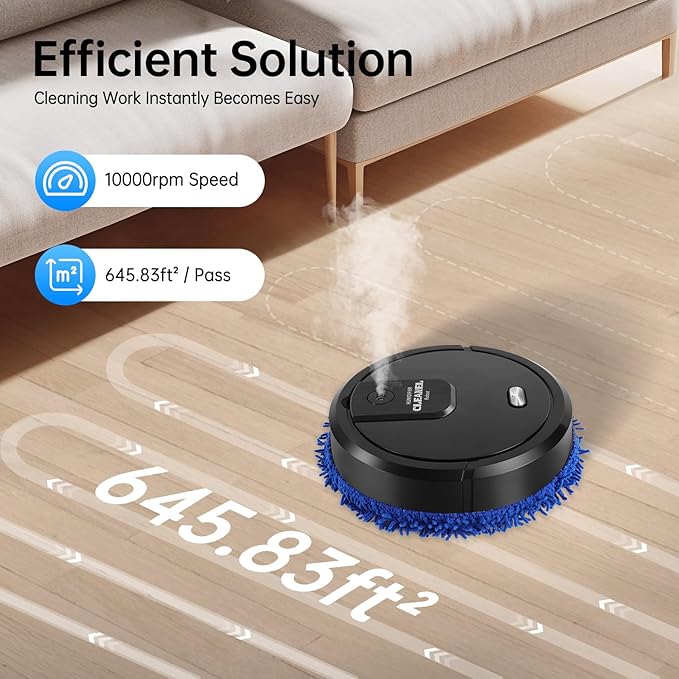 Wet &amp Dry Mopping Machine Multifunctional Mopping Cleaner Machine Intelligent Sweeper with USB Charging for Hard Floor Clean Pet Hair Carpet(Black)