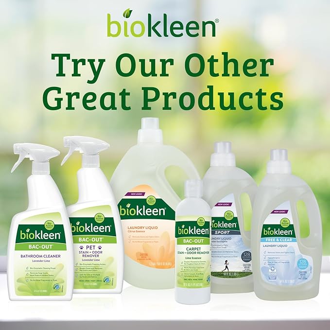Biokleen Bac-Out Stain Remover for Carpet Clothes - 32 Ounce and Gallon Refill - Enzymatic for Pet Stains Laundry Diapers Wine Carpets &amp More Eco-Friendly Plant-Based