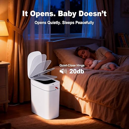 funest Bathroom Trash Can with Lid Automatic Motion Sensor Trash Can 3.5 Gallon Garbage Can Type-C Rechargeable Bag-Holding Design One-Pull Auto Packing Quiet-Close Hinge for Bedroom Office