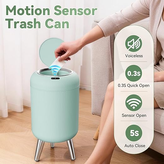 Automatic Motion Sensor Bathroom Trash Can Touchless3 Gallon/11L Smart Garbage BinMini Trash Can with Removable Legs for ToiletKitchenBedroomOfficeSmart Plastic Electric Garbage Cans-Blue