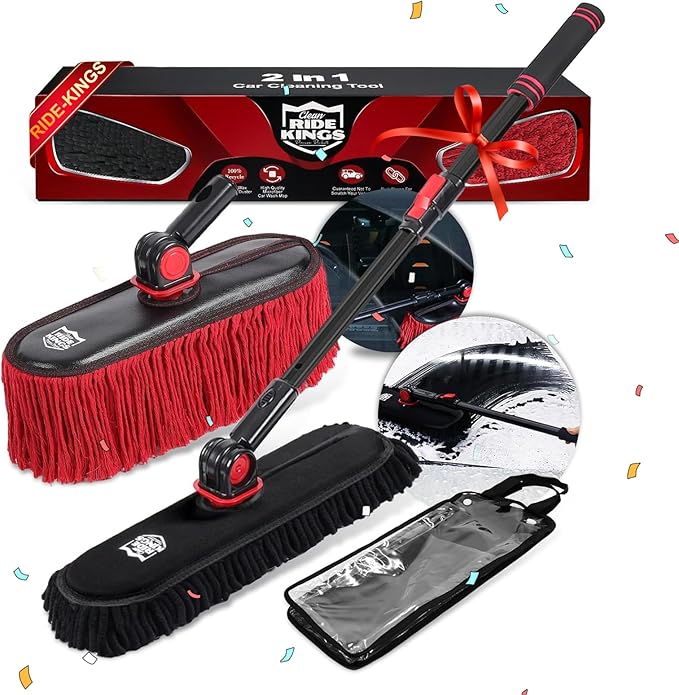 2In1 Brush And Duster For Car ExteriorChenille Car Wash Brush Mop*1PCWax Cotton Car Duster Mop*1PC Remove DustFreely Switch A Retractable Black Steel PoleCar Cleaning Supplies For Truck Rv Boat
