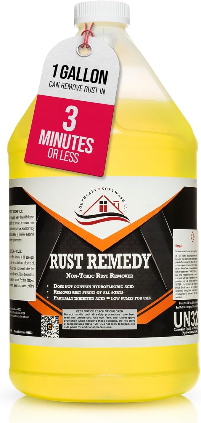 Southeast Softwash Rust Remedy Heavy Duty Rust Remover for Concrete Masonry Wood and Metal | Fast Acting Rust Cleaner for Homes Driveways and Outdoor Surfaces (1 Gallon)