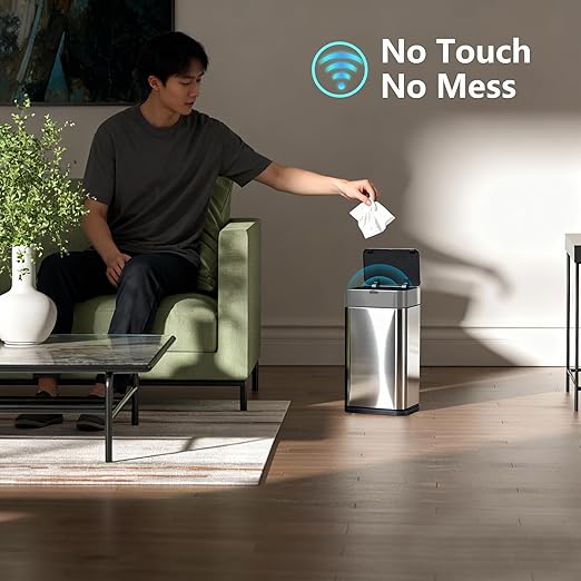 2.4 Gallon / 9L Small Motion Sensor Trash Can Stainless Steel Automatic Trash Bin Touchless Electric Garbage Can for Bathroom Bedroom Under Desk Silver (Silver 2.4 Gallon Stainless Steel)
