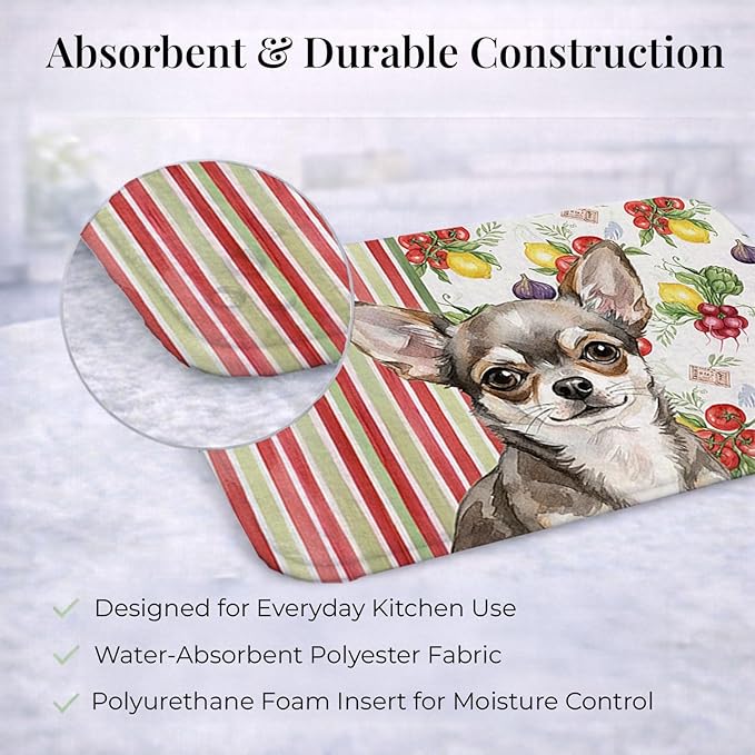 Caroline's Treasures Chihuahua Vegetables Dish Drying Mat Absorbent Dish Drying Mat Pad for Kitchen Counter Dish Drainer Mat for Countertop 14 x 21 Multicolor