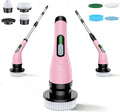 Electric Spin Scrubber - Cordless Bathroom Scrubber with 7 Brush Heads - Dual Speed IPX7 Waterproof Power Scrubber for Heavy-Duty Bathtub Glass Tile and Car Cleaning (Pink)