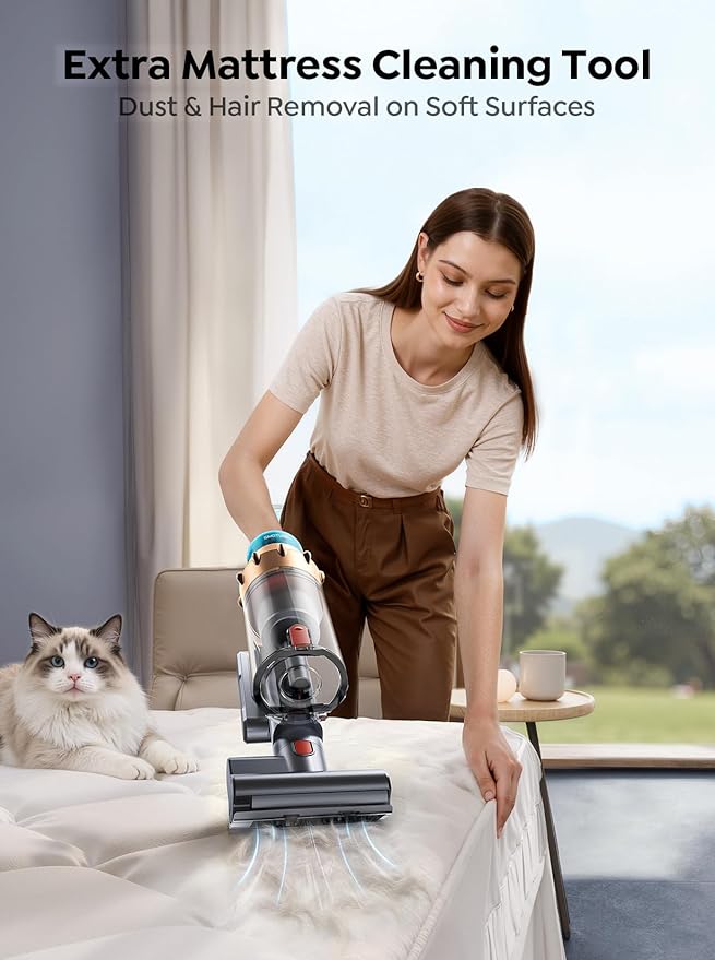 Cordless Vacuum Cleaner 55KPA 650W 70Mins Stick Vacuum Cleaners for Home with Motorized Bed Brush Flexible Hose LED Touchscreen Auto Mode Self-Standing &amp Wall Mount for Pet Hair Carpet Floor