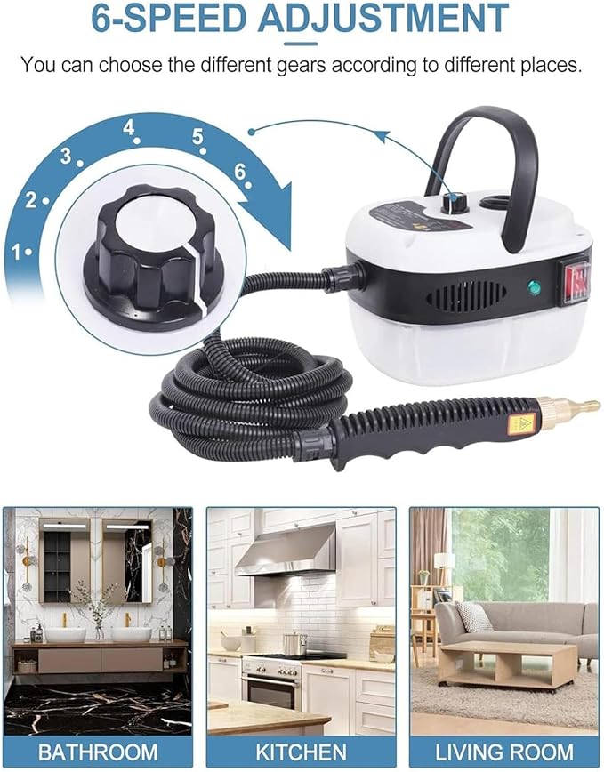 Portable Handheld Steam Cleaner High Temperature Pressurized Steam Cleaning Machine with 3 Brush Heads Suitable for Kitchen Furniture Bathroom CarBlue