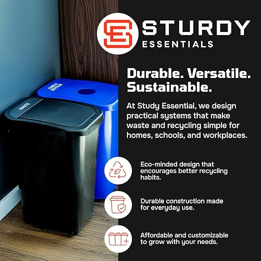 City Box 10 Gallon Waste Bin Trash Can with Lid for Residential Offices and Commercial Recycling - NYC Compliant- NYC Compliant - Black